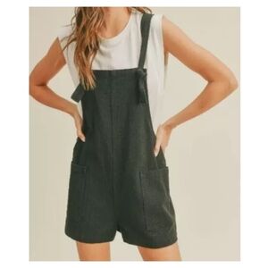 NWT Miou Muse Cotton Linen Overall Short Romper - Black